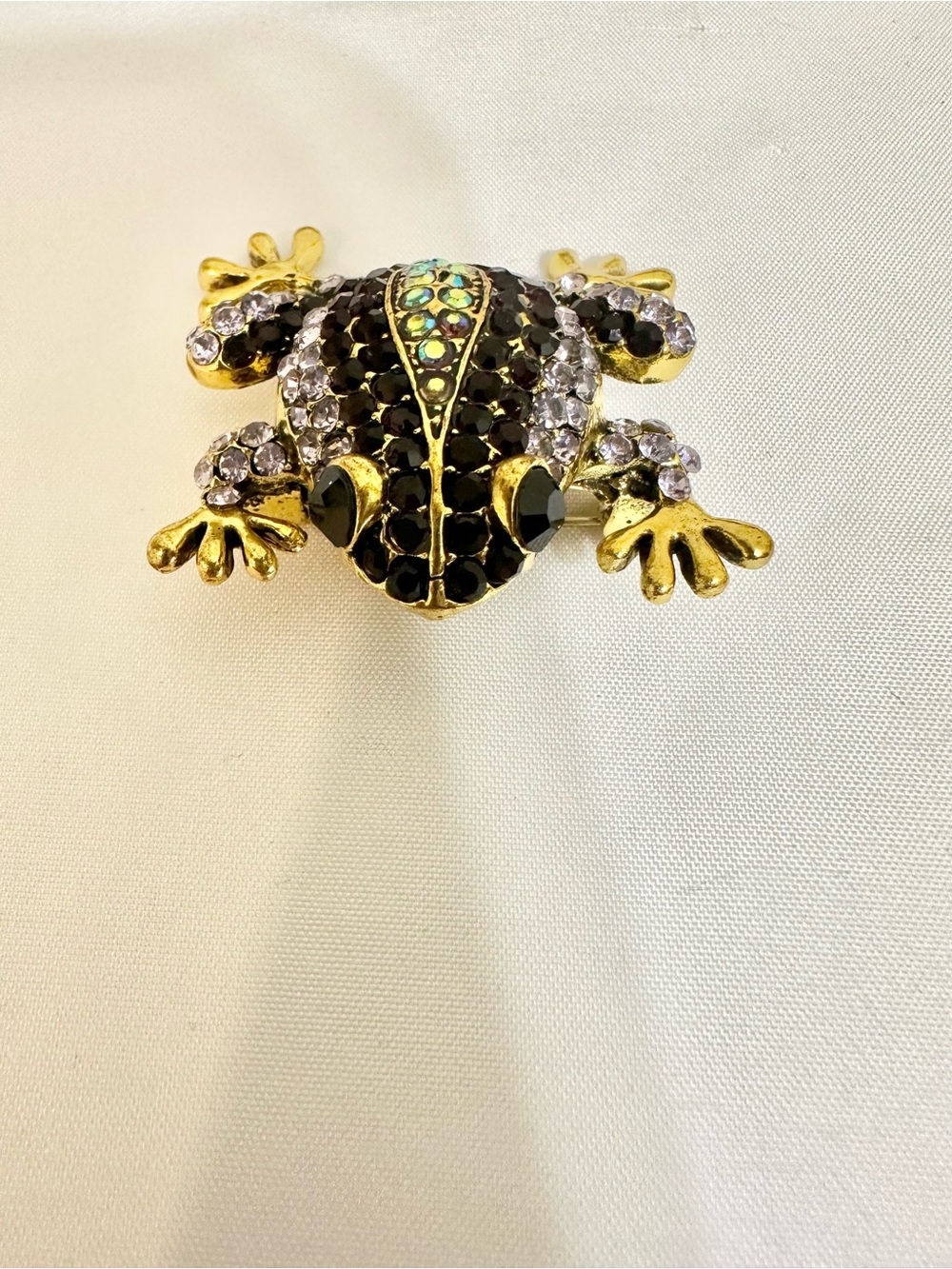 Purple & Amber Crystal Frog Brooch